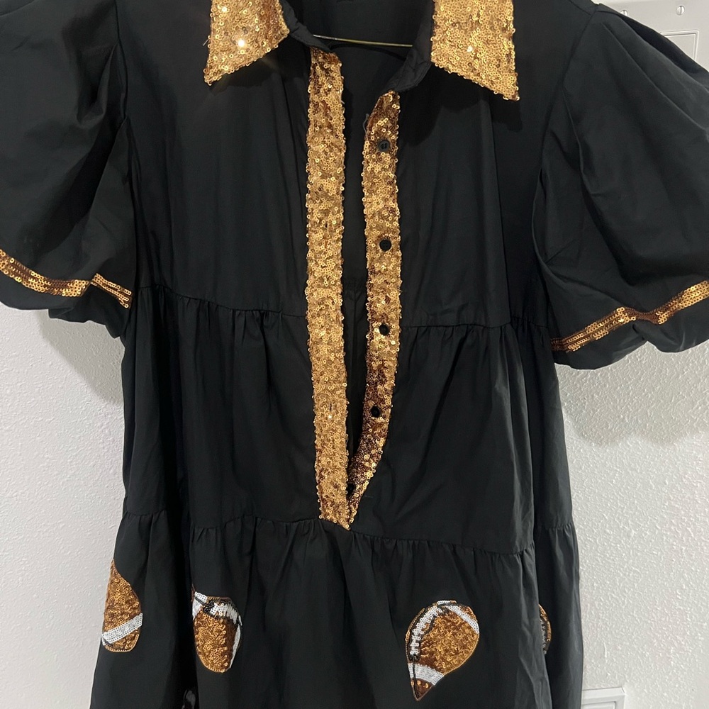 Fantastic Fawn Black Dress with Gold Sequins